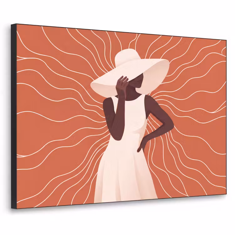 Vrouw - Hoed - Portret - Modern - Beige Textielframe zwart klein -3d