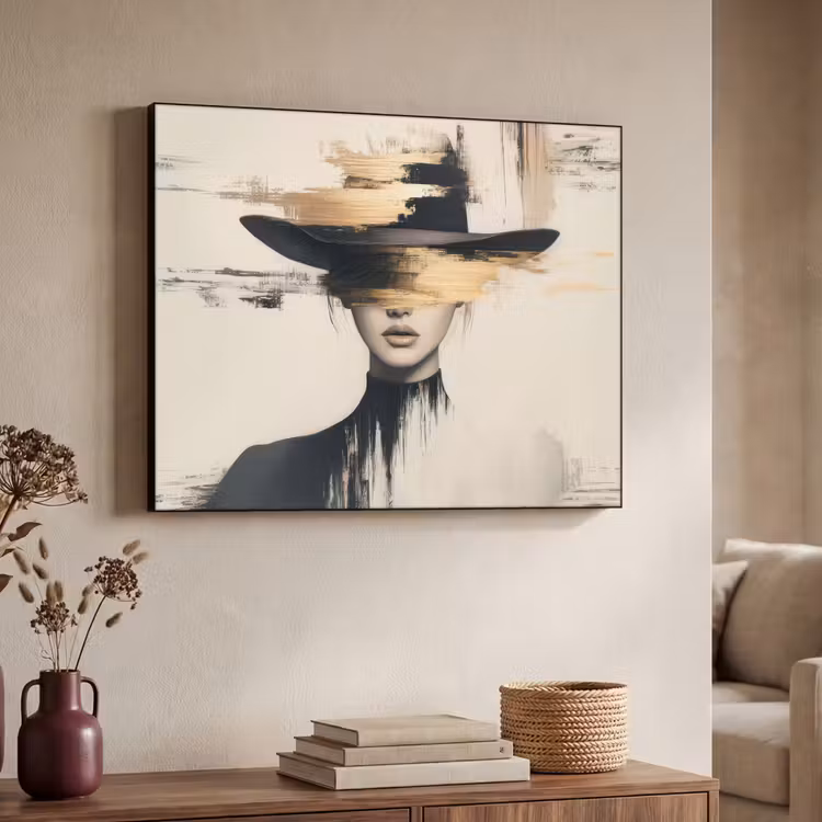 Vrouw - Hoed - Verf Textielframe - compleet frame klein -sfeer3