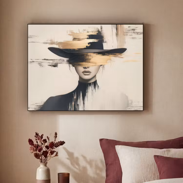 Vrouw - Hoed - Verf Textielframe zwart klein -sfeer1