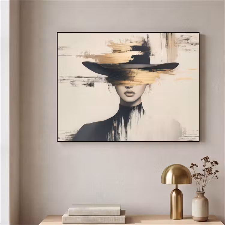 Vrouw - Hoed - Verf Textielframe zwart klein -sfeer2