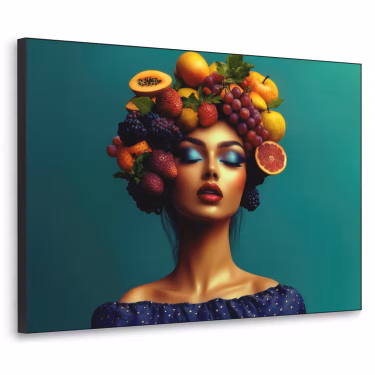 Vrouw - Hoodtooi - Tropisch - Fruit - Druiven Textielframe - compleet frame klein -3d
