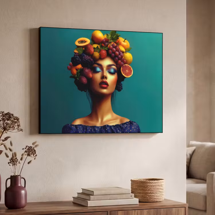 Vrouw - Hoodtooi - Tropisch - Fruit - Druiven Textielframe - compleet frame klein -sfeer3