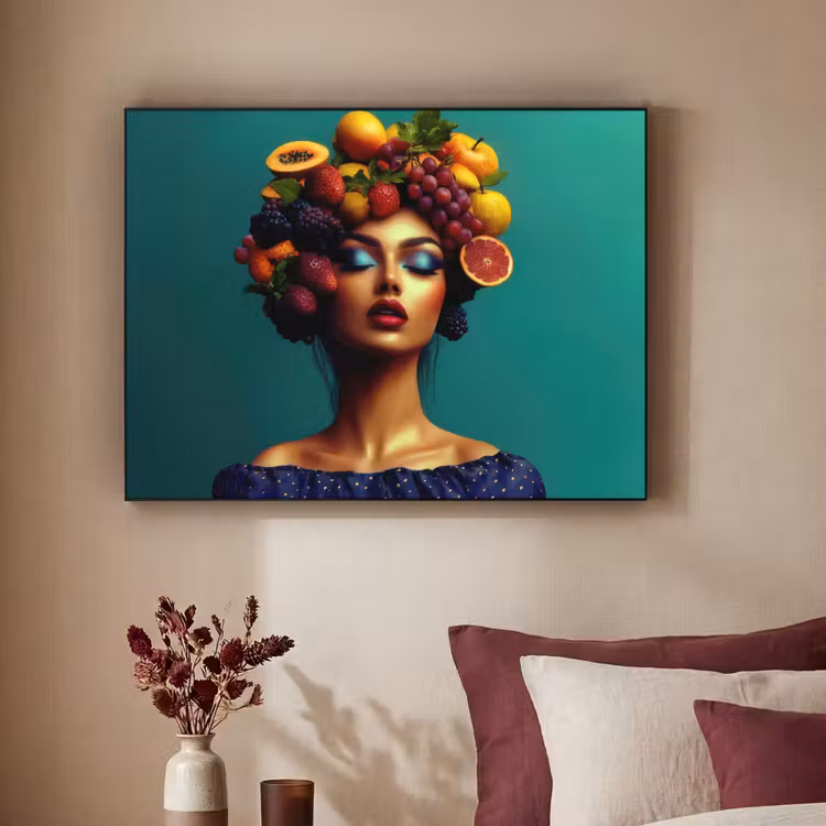 Vrouw - Hoodtooi - Tropisch - Fruit - Druiven Textielframe - compleet frame klein -sfeer1