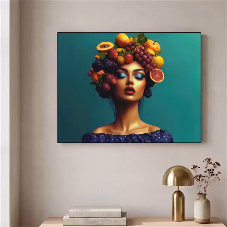 Vrouw - Hoodtooi - Tropisch - Fruit - Druiven Textielframe - compleet frame klein -sfeer2