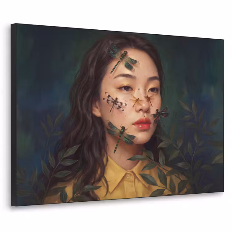Vrouw - Insecten - Natuur - Portret - Groen Textielframe zwart klein -3d