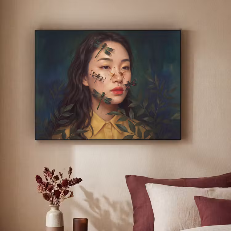 Vrouw - Insecten - Natuur - Portret - Groen Textielframe zwart klein -sfeer1
