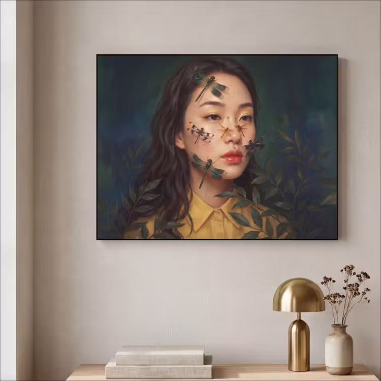 Vrouw - Insecten - Natuur - Portret - Groen Textielframe zwart klein -sfeer2