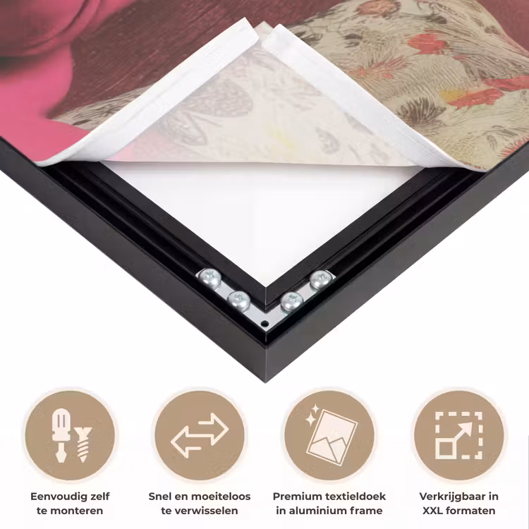 Vrouw - Kat - Bloemen - Kopje - Retro Textielframe zwart klein -USP_closeupNL