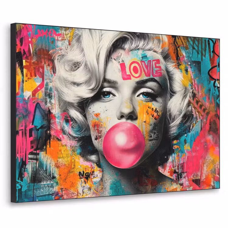 Vrouw - Kauwgom - Graffiti - Neonkleuren Textielframe zwart klein -3d