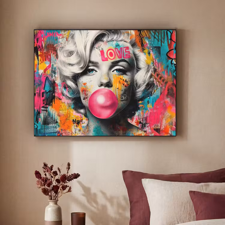 Vrouw - Kauwgom - Graffiti - Neonkleuren Textielframe zwart klein -sfeer1