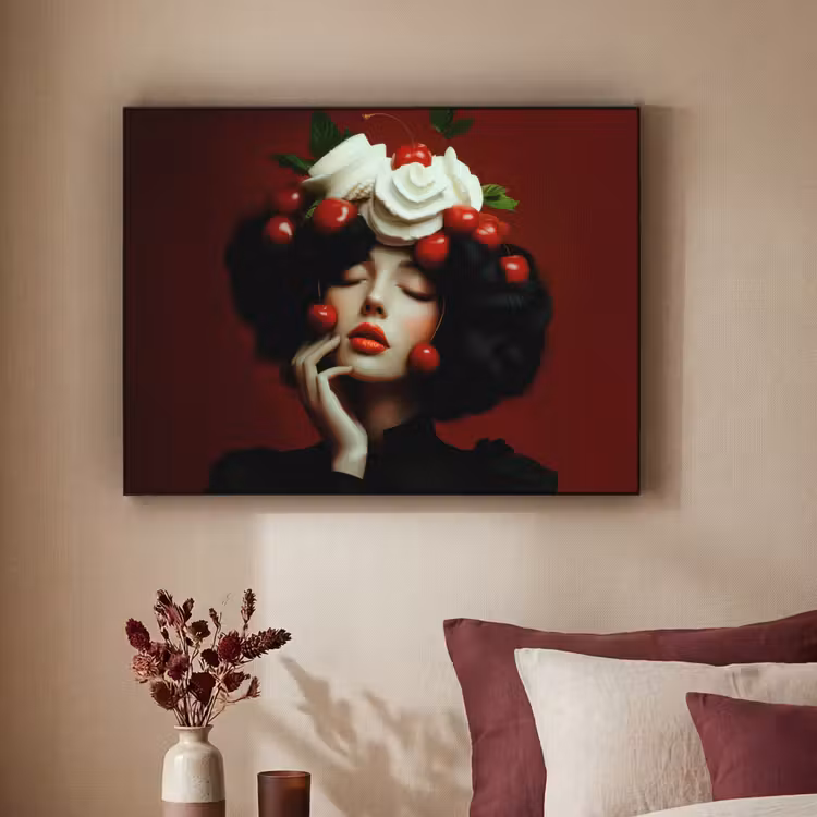 Vrouw - Kersen - Slagroom Textielframe - compleet frame klein -sfeer1