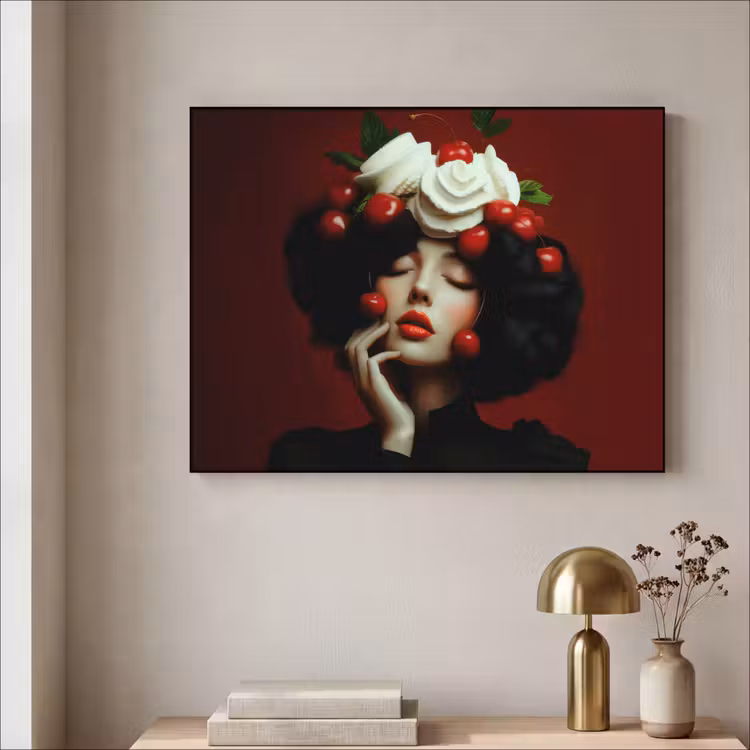 Vrouw - Kersen - Slagroom Textielframe - compleet frame klein -sfeer2