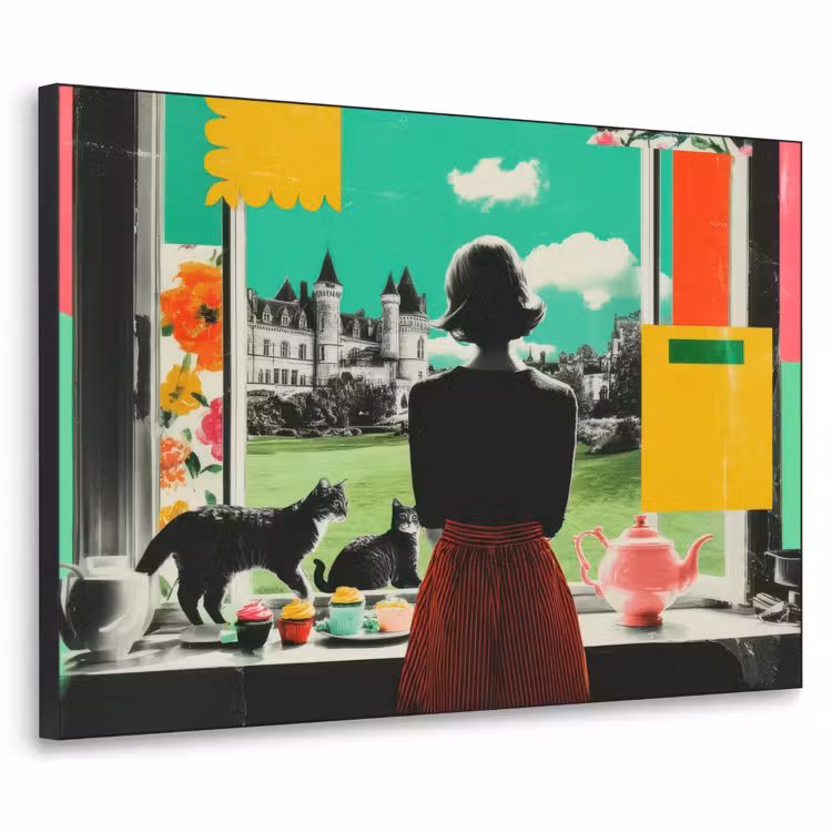Vrouw - Keuken - Katten - Doorkijk Textielframe - compleet frame klein -3d