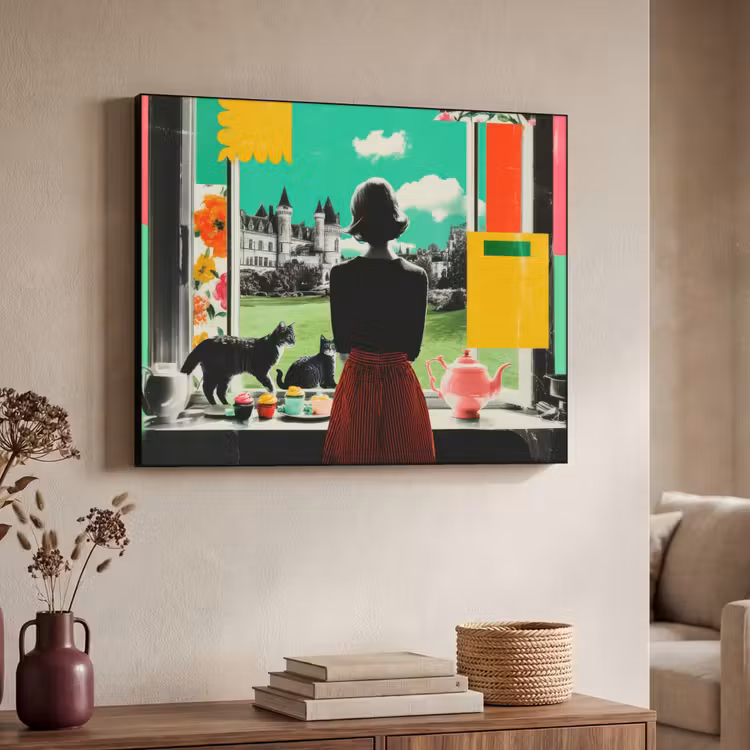 Vrouw - Keuken - Katten - Doorkijk Textielframe - compleet frame klein -sfeer3