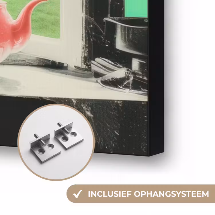 Vrouw - Keuken - Katten - Doorkijk Textielframe zwart klein -USP_ophangsysteemNL