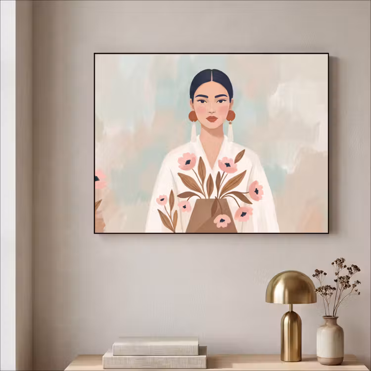 Vrouw - Kimono - Pastel Textielframe zwart klein -sfeer2