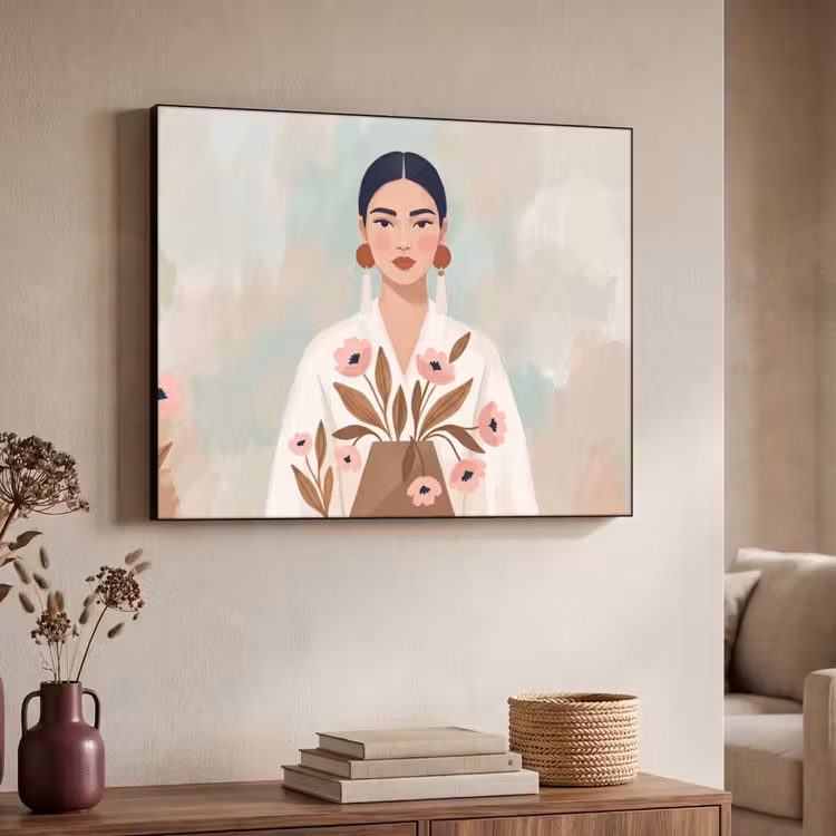 Vrouw - Kimono - Pastel Textielframe zwart klein -sfeer3