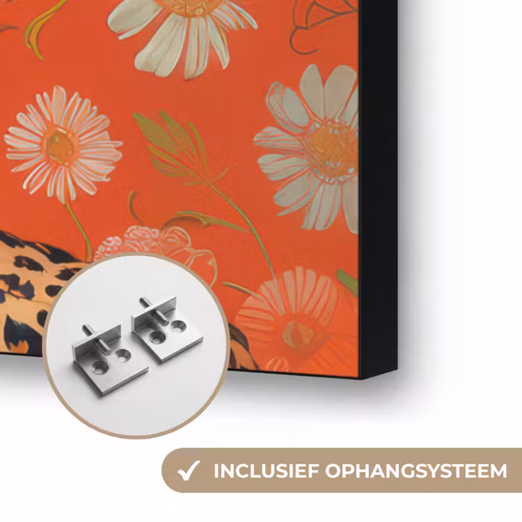 Vrouw - Kleurrijk - Dierenprint - Bloemen Textielframe zwart klein -USP_ophangsysteemNL