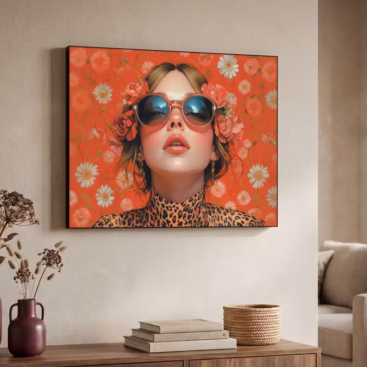 Vrouw - Kleurrijk - Dierenprint - Bloemen Textielframe zwart klein -sfeer3