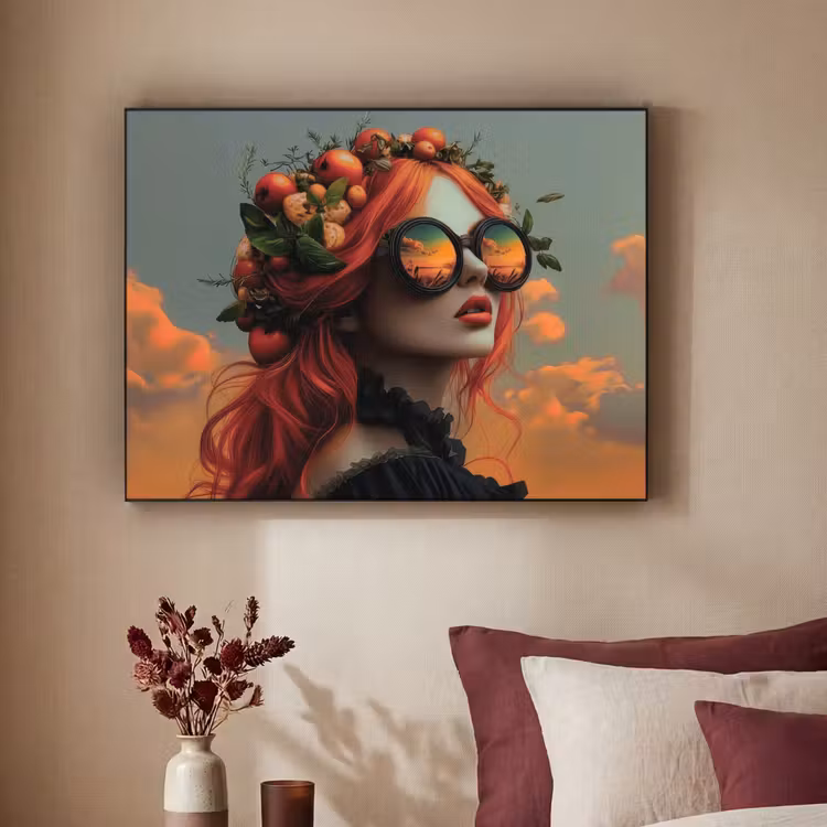 Vrouw - Kroon - Tomaat - Bascilicum - Zonnebril Textielframe zwart klein -sfeer1