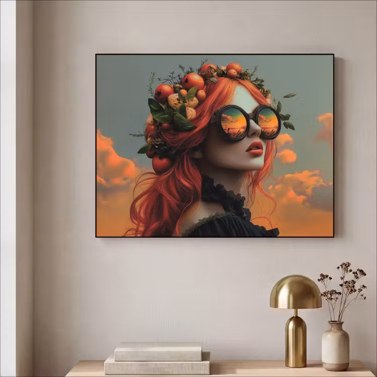 Vrouw - Kroon - Tomaat - Bascilicum - Zonnebril Textielframe zwart klein -sfeer2