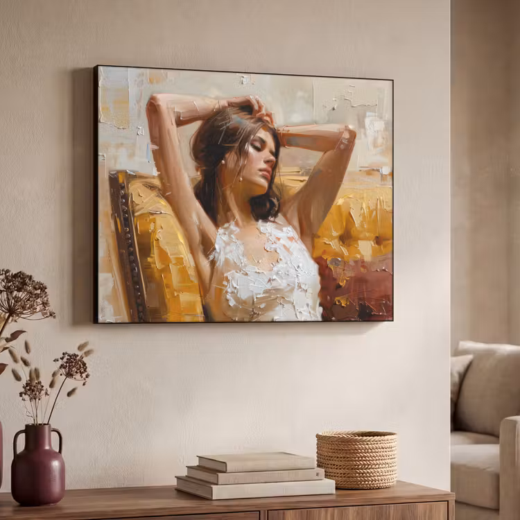 Vrouw - Kunst - Abstract - Modern Textielframe - compleet frame klein -sfeer3