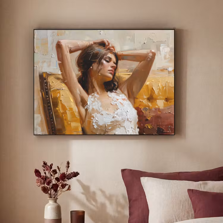 Vrouw - Kunst - Abstract - Modern Textielframe zwart klein -sfeer1
