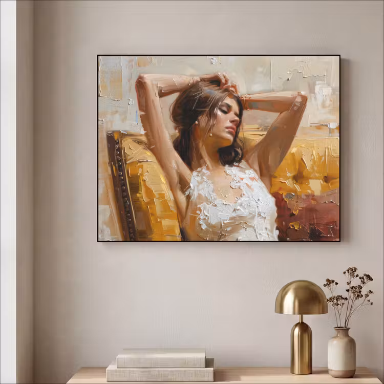 Vrouw - Kunst - Abstract - Modern Textielframe - compleet frame klein -sfeer2