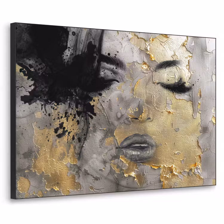 Vrouw - Kunst - Goud - Zwart Textielframe zwart klein -3d