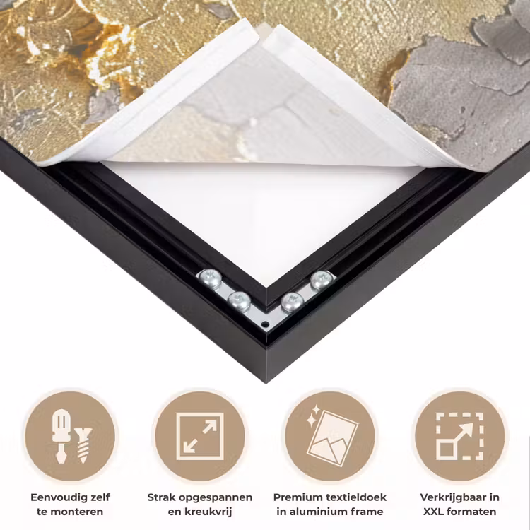 Vrouw - Kunst - Goud - Zwart Textielframe zwart klein -USP_feed_closeupNL