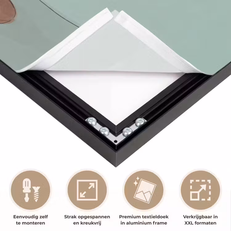 Vrouw - Laptop - Zittend - Illustratie - Groen Textielframe zwart klein -USP_feed_closeupNL