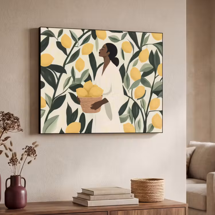 Vrouw - Mand - Citroenen - Bladeren Textielframe - compleet frame klein -sfeer3