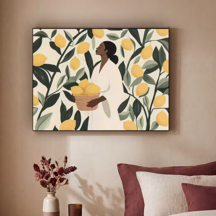 Vrouw - Mand - Citroenen - Bladeren Textielframe - compleet frame klein -sfeer1