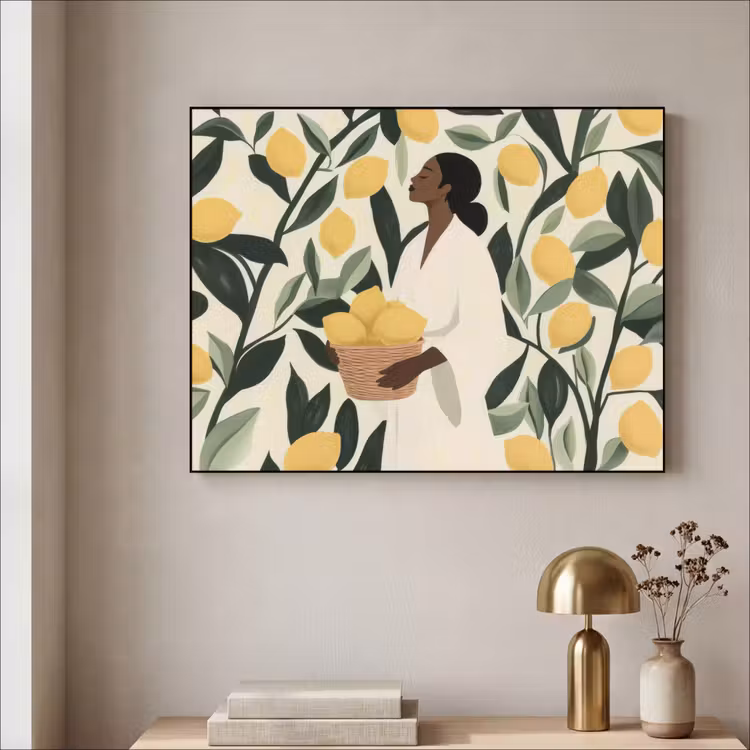Vrouw - Mand - Citroenen - Bladeren Textielframe - compleet frame klein -sfeer2