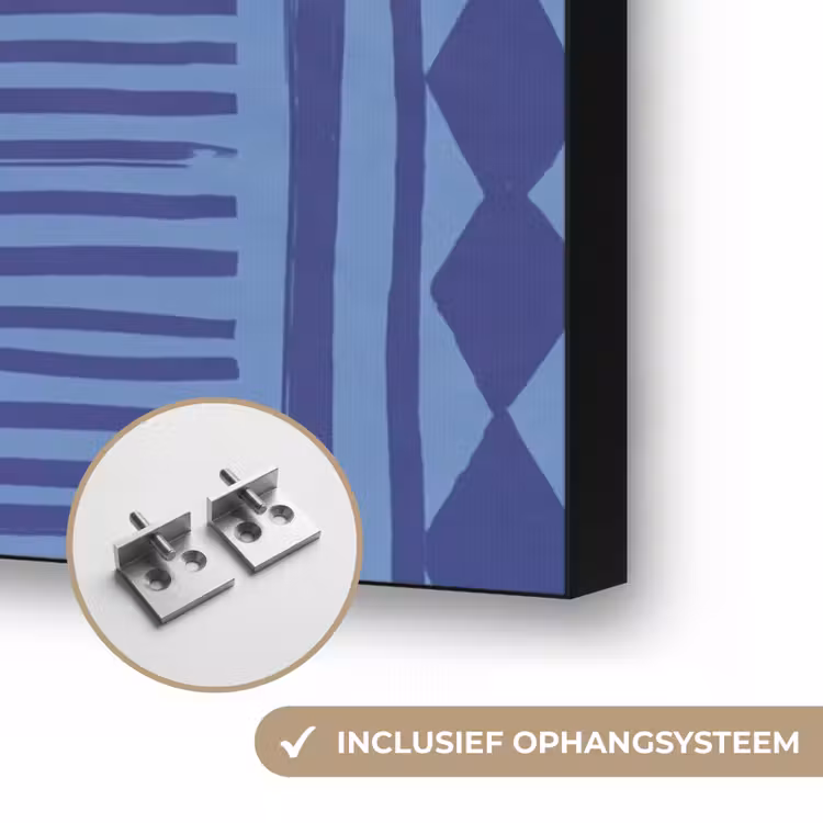 Vrouw - Martini glas - Abstract - Blauw - Kunst Textielframe zwart klein -USP_ophangsysteemNL