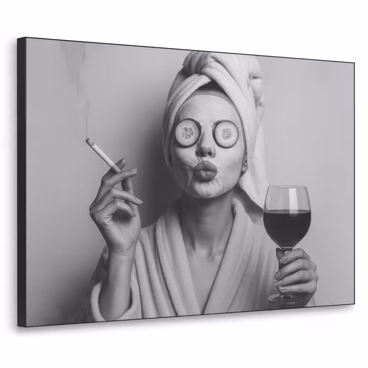 Vrouw - Masker - Wijn - Sigaret Textielframe - compleet frame klein -3d