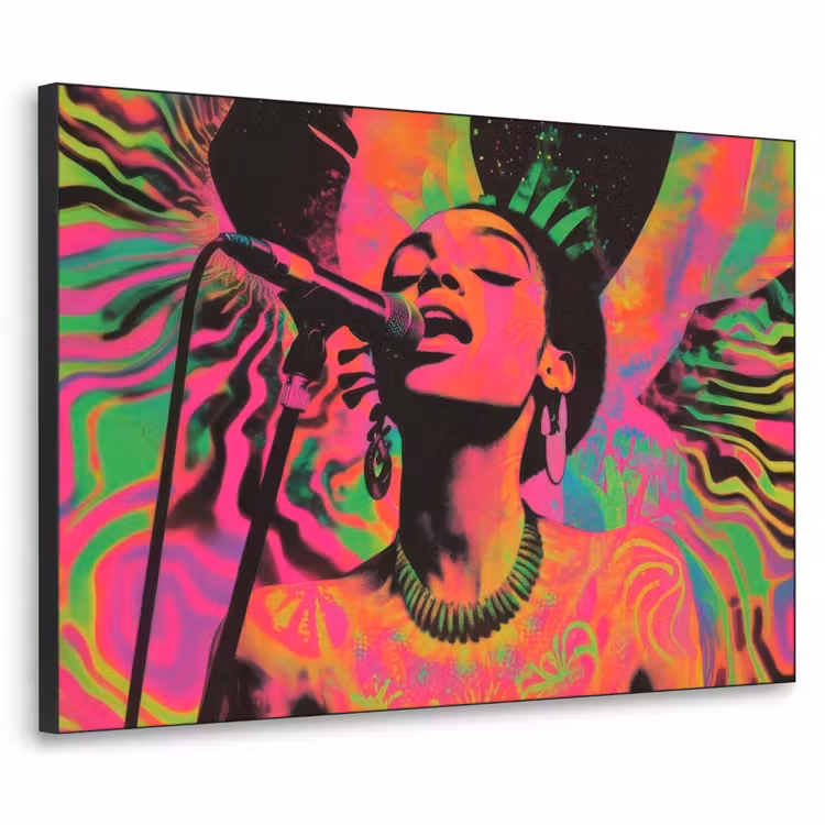 Vrouw - Microfoon - Neon Textielframe zwart klein -3d
