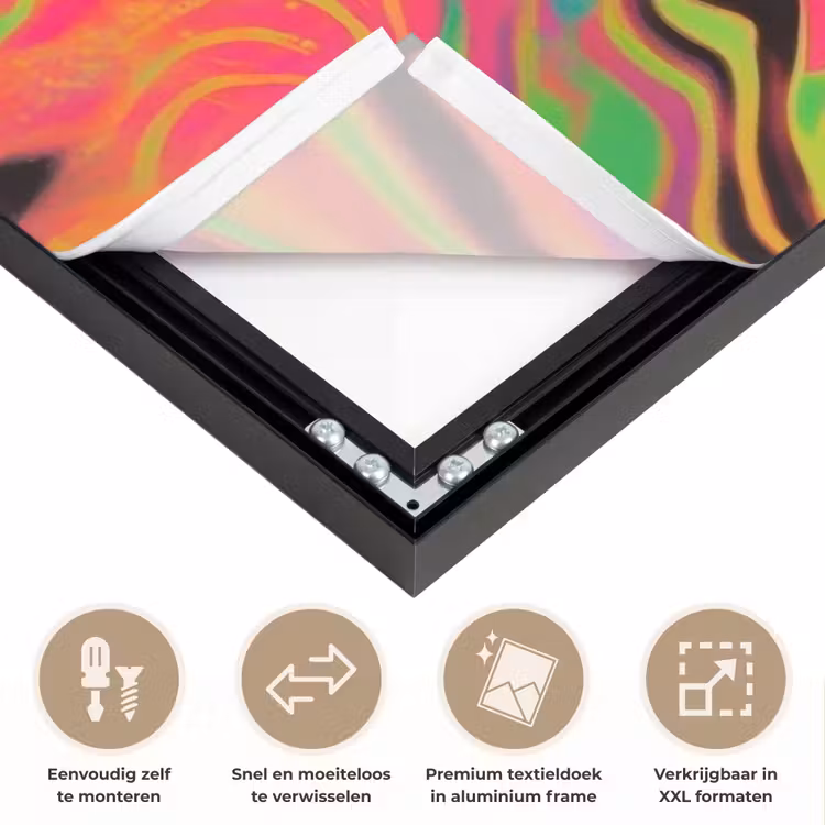 Vrouw - Microfoon - Neon Textielframe zwart klein -USP_closeupNL