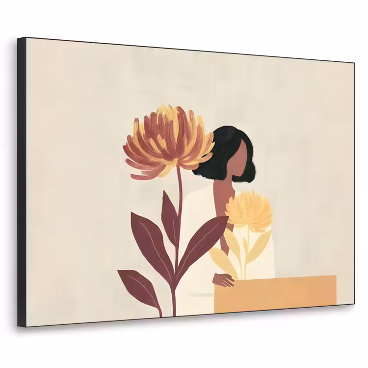 Vrouw - Minimalistisch - Bloem Textielframe - compleet frame klein -3d