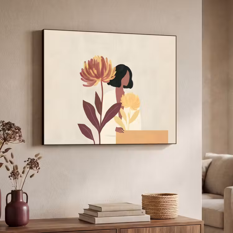 Vrouw - Minimalistisch - Bloem Textielframe - compleet frame klein -sfeer3