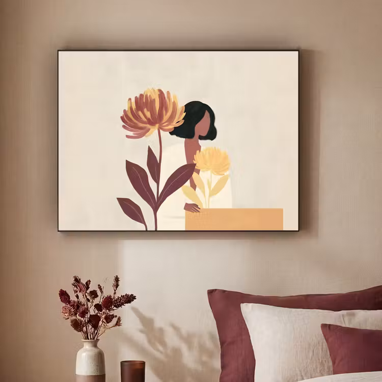 Vrouw - Minimalistisch - Bloem Textielframe - compleet frame klein -sfeer1