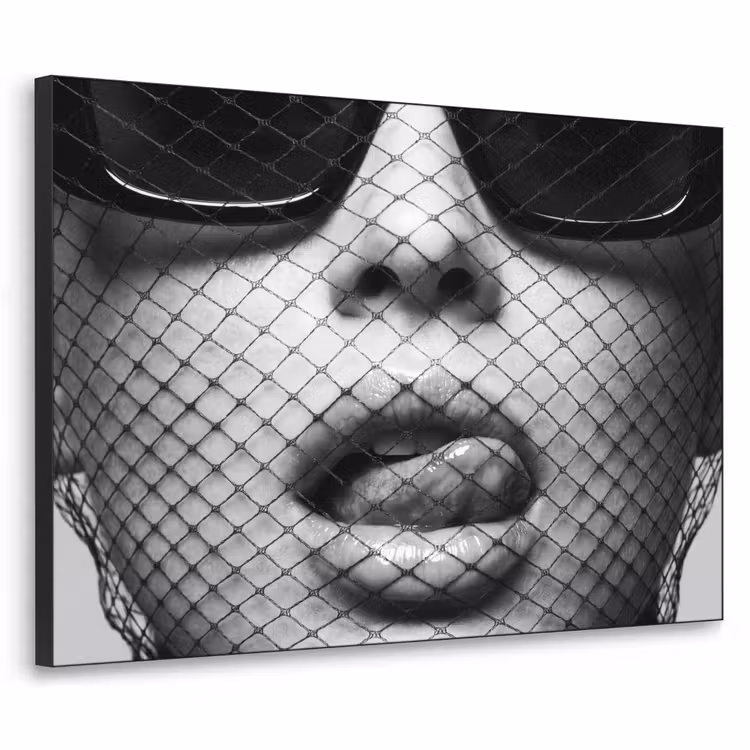 Vrouw - Net - Mysterieus - Zwart - Wit Textielframe zwart klein -3d