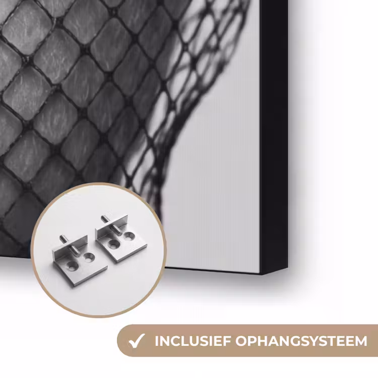 Vrouw - Net - Mysterieus - Zwart - Wit Textielframe zwart klein -USP_ophangsysteemNL