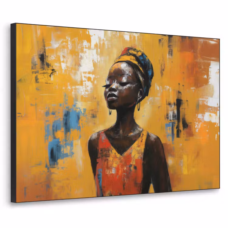 Vrouw - Ogen - Penseelstreken - Geel Textielframe - compleet frame klein -3d