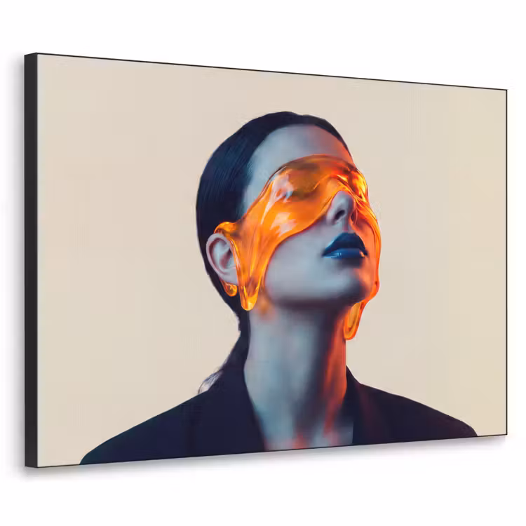 Vrouw - Oranje - Abstract - Modern - Kleurrijk Textielframe zwart klein -3d
