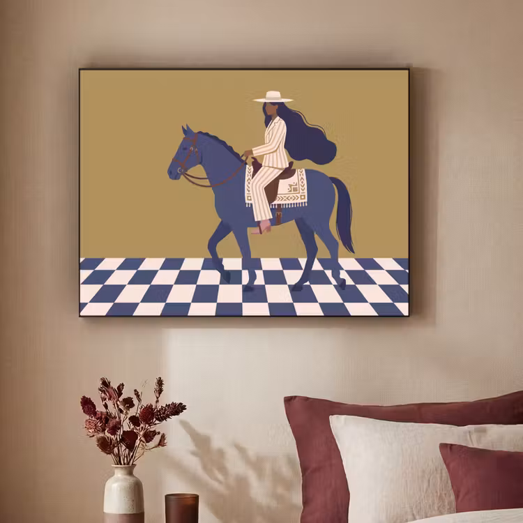 Vrouw - Paard - Rijden - Modern - Abstract Textielframe zwart klein -sfeer1