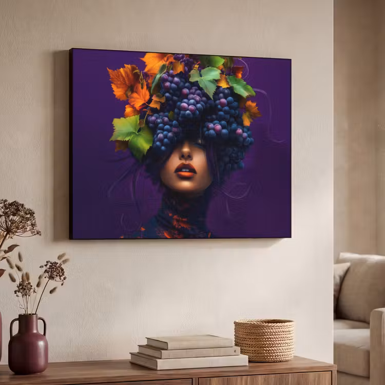 Vrouw - Paars - Druiven Textielframe - compleet frame klein -sfeer3