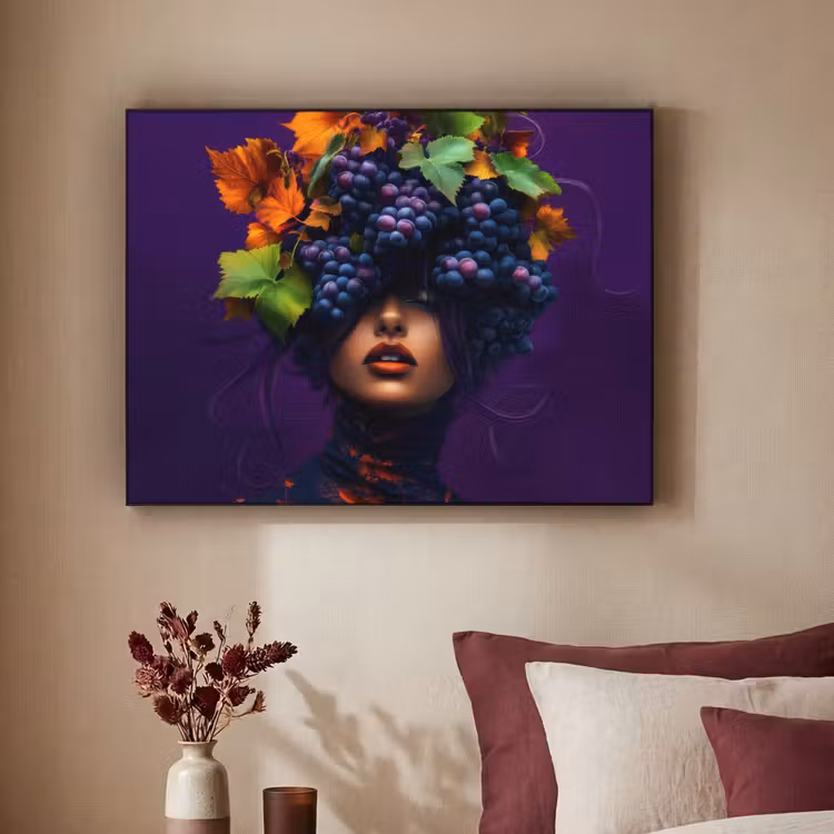 Vrouw - Paars - Druiven Textielframe - compleet frame klein -sfeer1