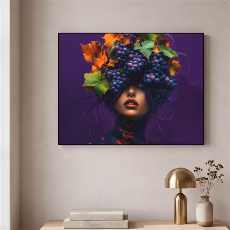 Vrouw - Paars - Druiven Textielframe - compleet frame klein -sfeer2