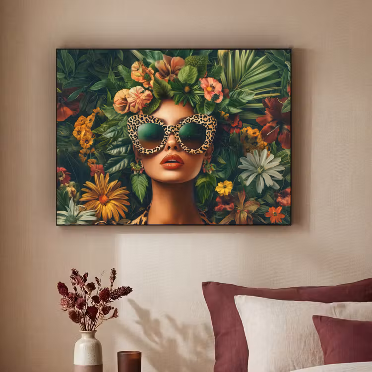 Vrouw - Panterprint - Jungle - Natuur - Luxe Textielframe zwart klein -sfeer1